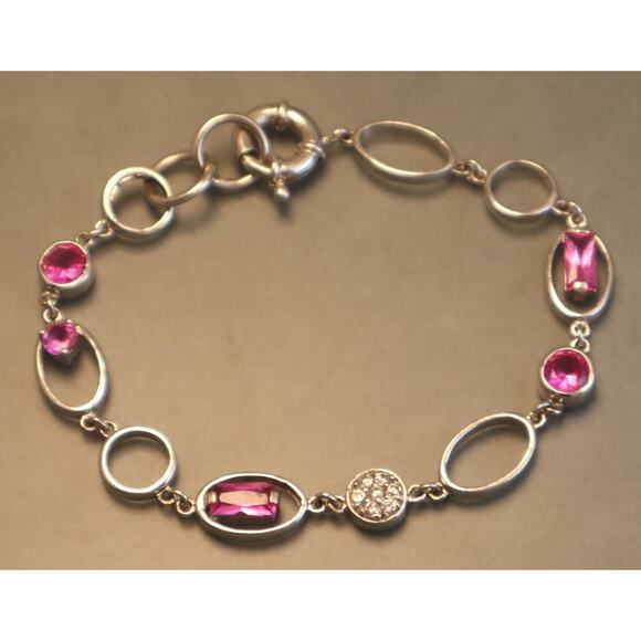 Vintage Sterling Pink Rhinestone Bracelet - Picture 1 of 3
